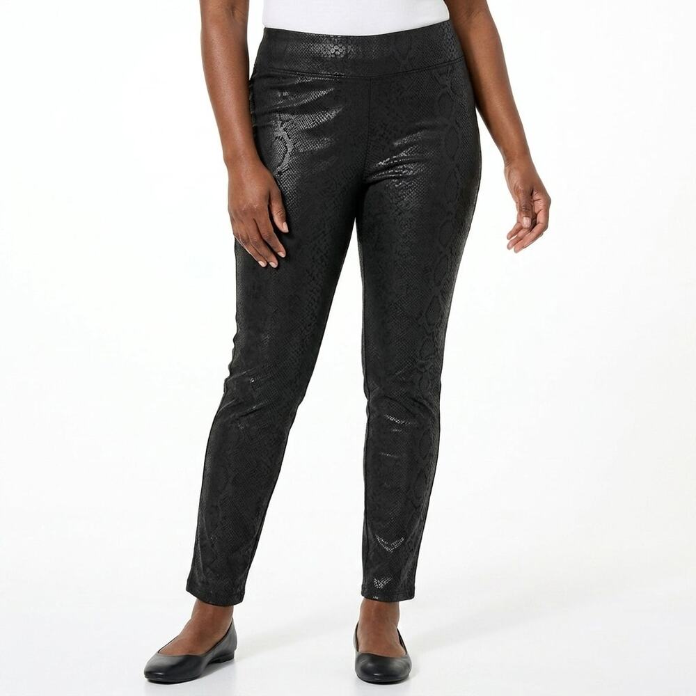 LC by Laura Cruz Black Snakeskin Skinny Pants Lightweight Women Size 6